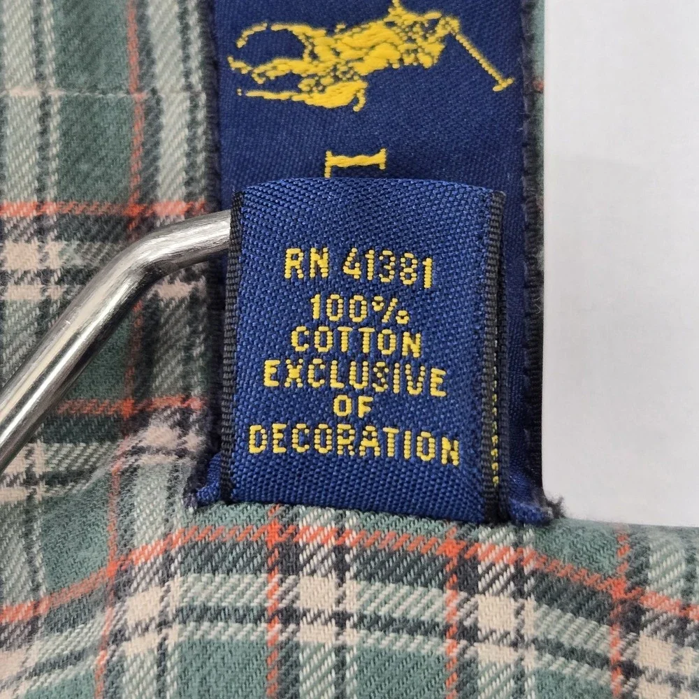 Ralph Lauren Men Button Up Shirt 4XB Green Pony Embroidery Plaid Flannel